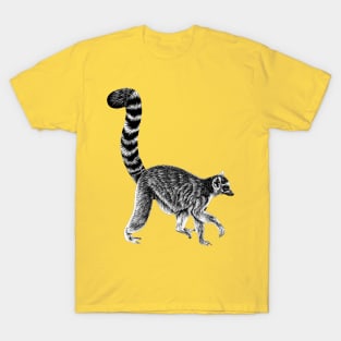 Walking ring-tailed lemur monkey ink illustration 3 T-Shirt